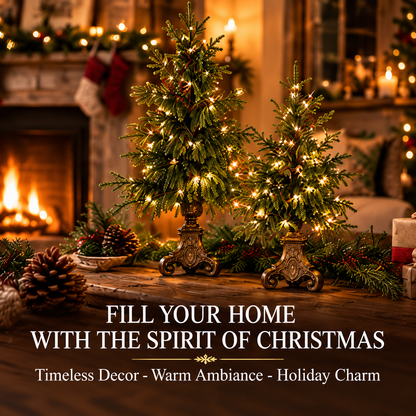 🔥Last Day 50%🎄 Vintage Lighted Norfolk Pine Trees ✨ Warm Glow Christmas Tabletop Decor with Antique-Style Base
