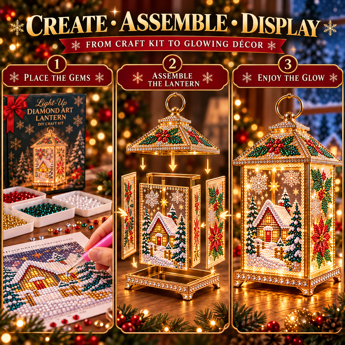 Light-Up Diamond Art Christmas Lantern DIY Craft Kit