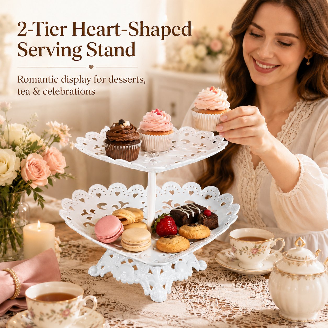 2-Tier Heart-Shaped Serving Stand