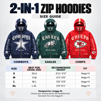 🏈 2-in-1 Football Zip Hoodie – Full-Zip Helmet Hood & Oversized Fit🏆