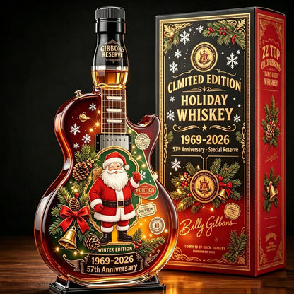 📦🎅🏼57th Anniversary Christmas Guitar Whiskey Decanter – Limited Edition Rock & Roll Collectible Gift