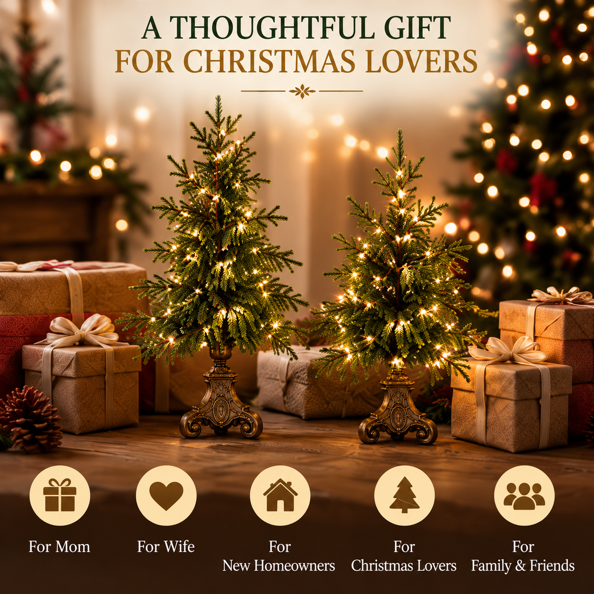 🔥Last Day 50%🎄 Vintage Lighted Norfolk Pine Trees ✨ Warm Glow Christmas Tabletop Decor with Antique-Style Base