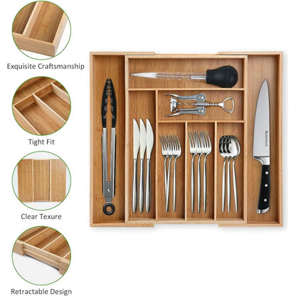 🥢 Bamboo Extendable Kitchen Drawer Organizer