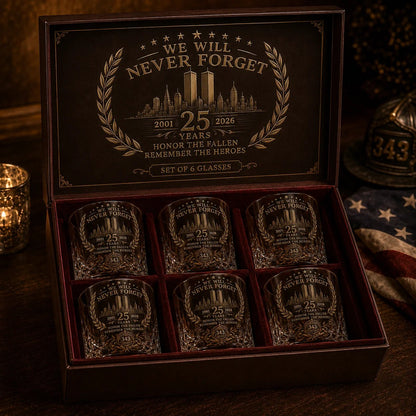 🕯️ 9/11 25th Anniversary Memorial Whiskey Decanter & Glass Gift Set – We Will Never Forget 343 Heroes Tribute