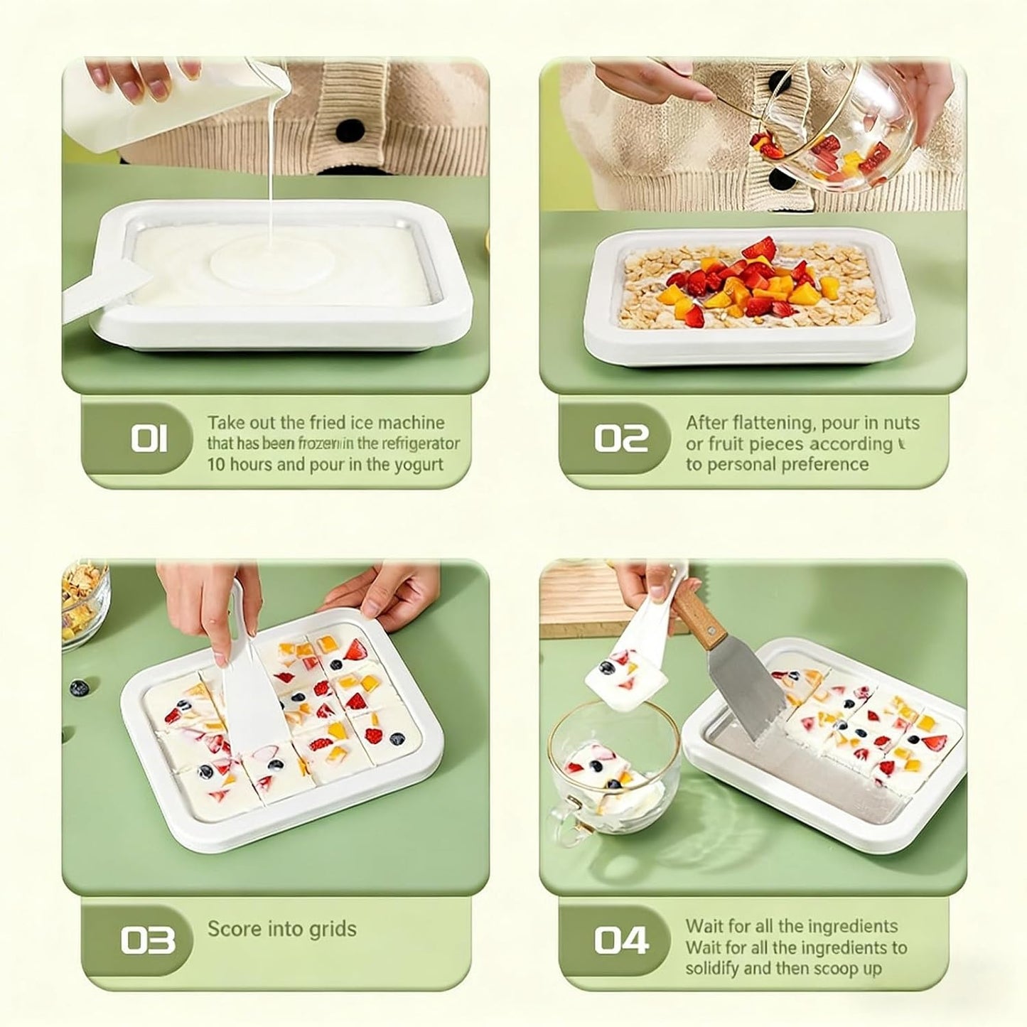 🍓 Food-Grade Stainless Steel Ice Cream Tray | Easy Clean