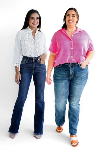 Vintage Double Button Frayed Hem Bootcut Jeans (Buy 2 Free Shipping)