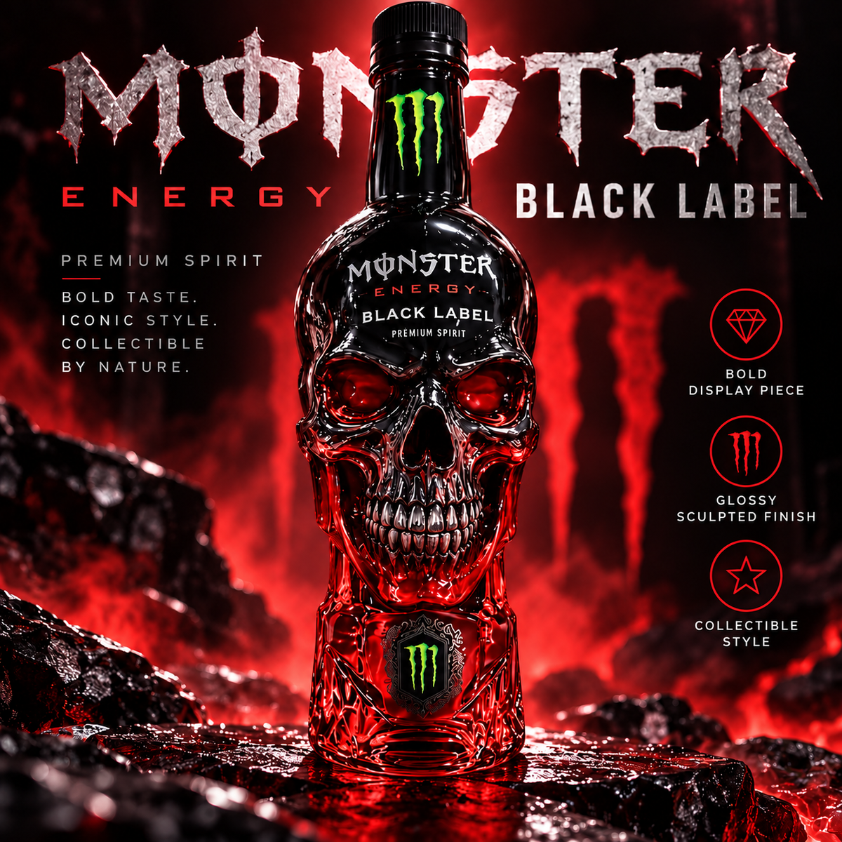 Monster Energy Black Label Skull Bottle 💀💚 | Dark Gothic Design �