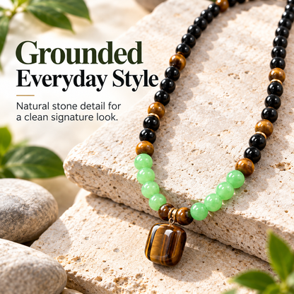 ✨ Money Attraction Necklace With GreenAventurine & Tiger Eye Pendant Healing Crystal Stone