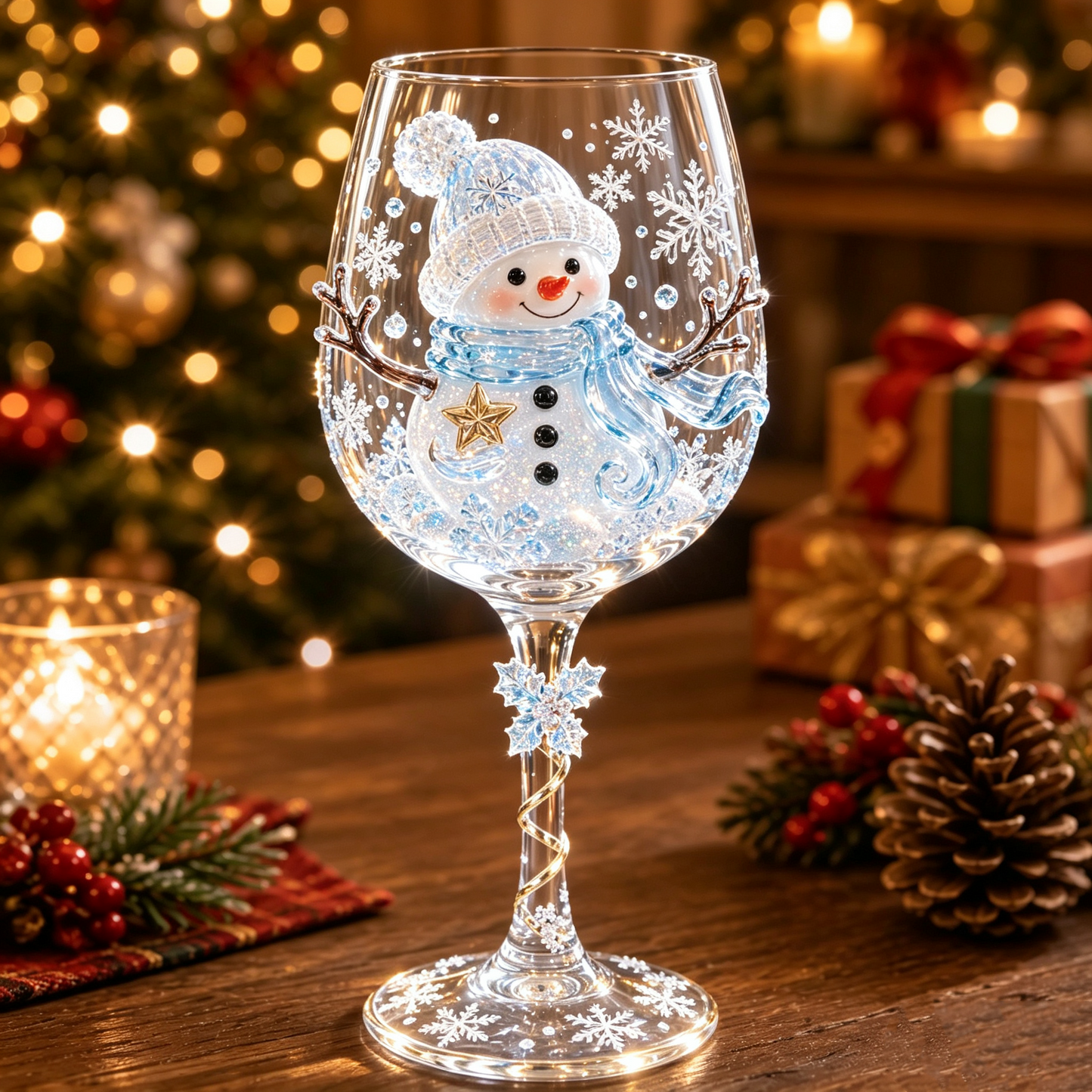 3D Christmas Glass Cup with Raised Holiday Artwork for Festive Drinks
