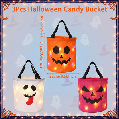🎃 Light-Up Halloween Trick-or-Treat Bags – Reusable LED Candy Buckets
