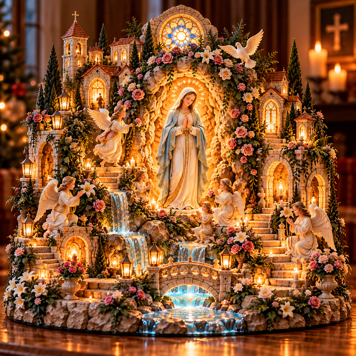 🔥 LAST DAY 50% OFF 🌹🙏 Virgin Mary Prayer Sanctuary – Lighted Faith & Grace Display