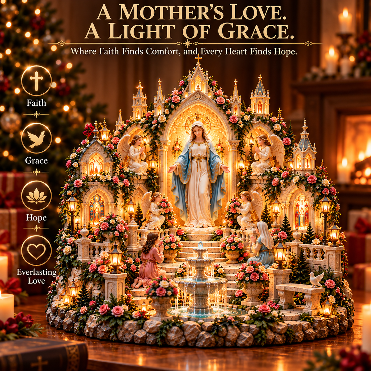🔥 LAST DAY 50% OFF 🌹🙏 Virgin Mary Prayer Sanctuary – Lighted Faith & Grace Display