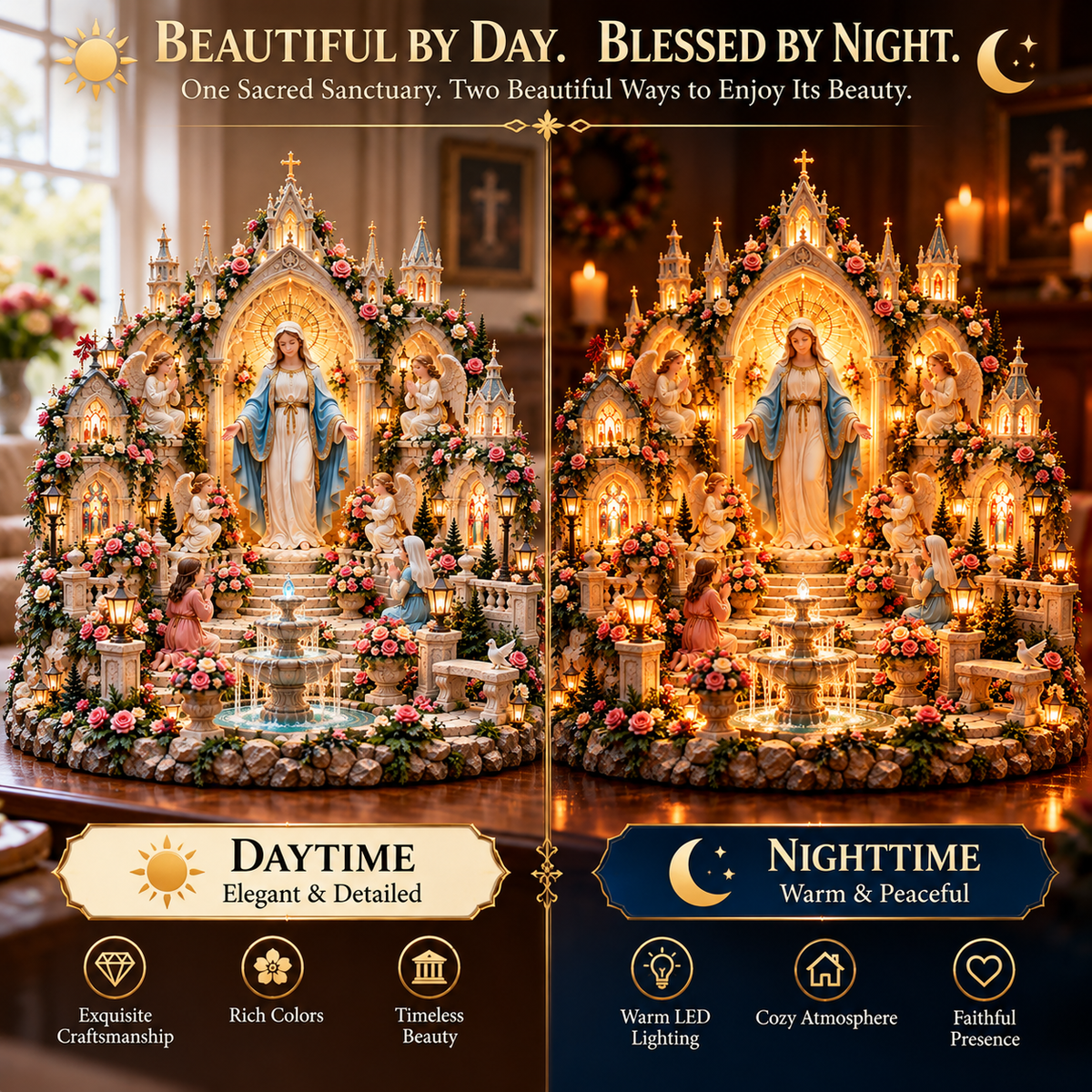 🔥 LAST DAY 50% OFF 🌹🙏 Virgin Mary Prayer Sanctuary – Lighted Faith & Grace Display