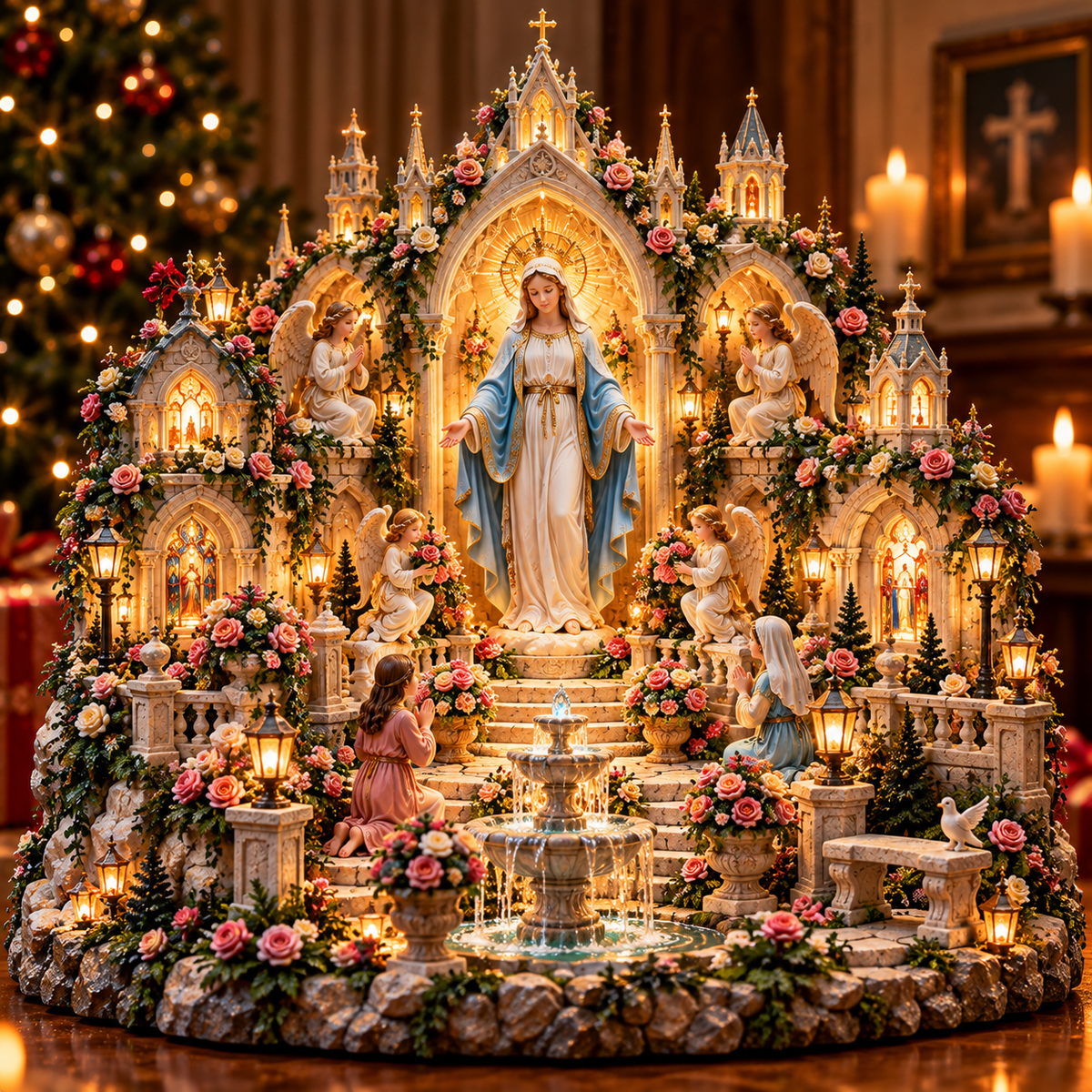 🔥 LAST DAY 50% OFF 🌹🙏 Virgin Mary Prayer Sanctuary – Lighted Faith & Grace Display