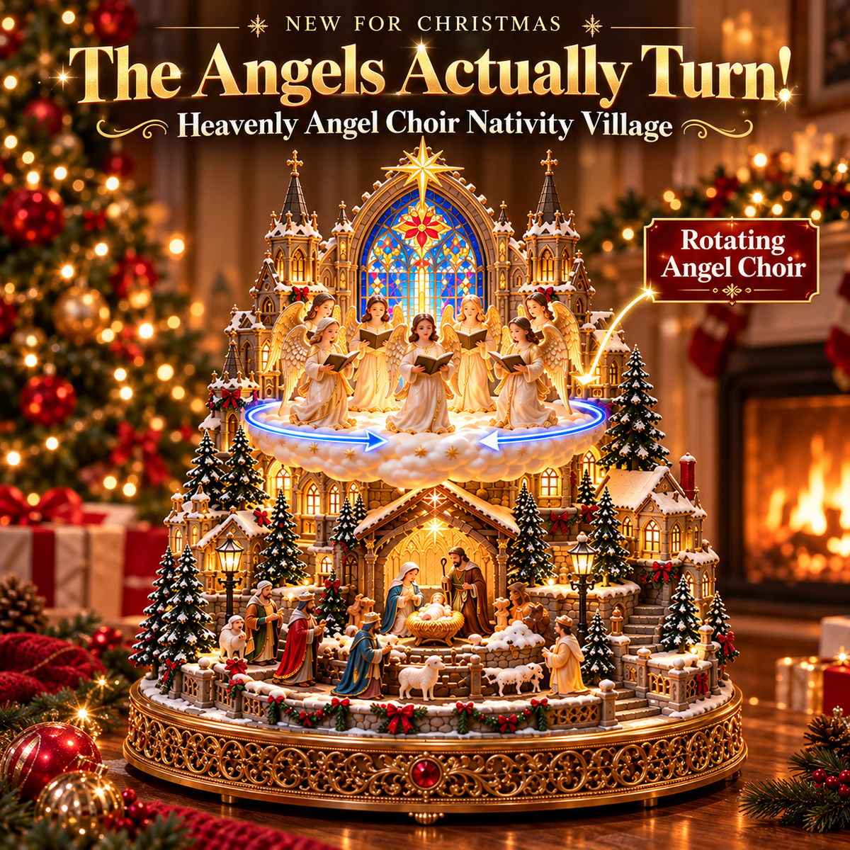 🔥 LAST DAY 48% OFF 🔥 Heavenly Angel Choir | Lighted & Rotating Christmas Nativity Village