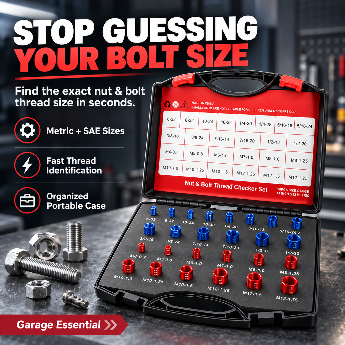 🔩 Nut & Bolt Thread Checker Set – Find Any Bolt Size in Seconds
