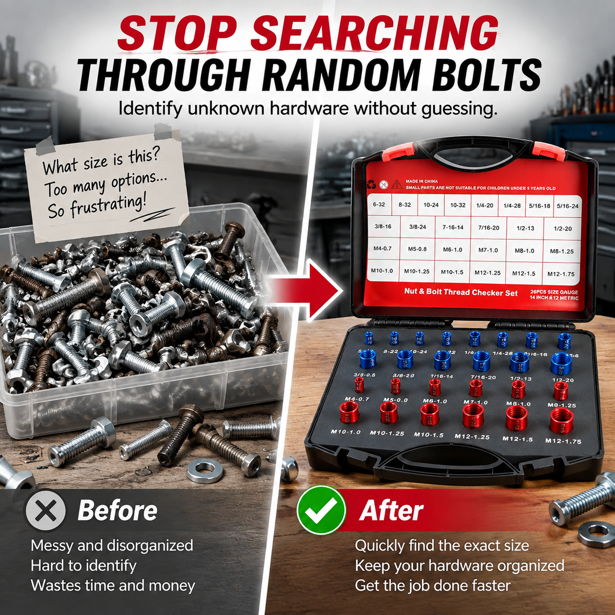 🔩 Nut & Bolt Thread Checker Set – Find Any Bolt Size in Seconds