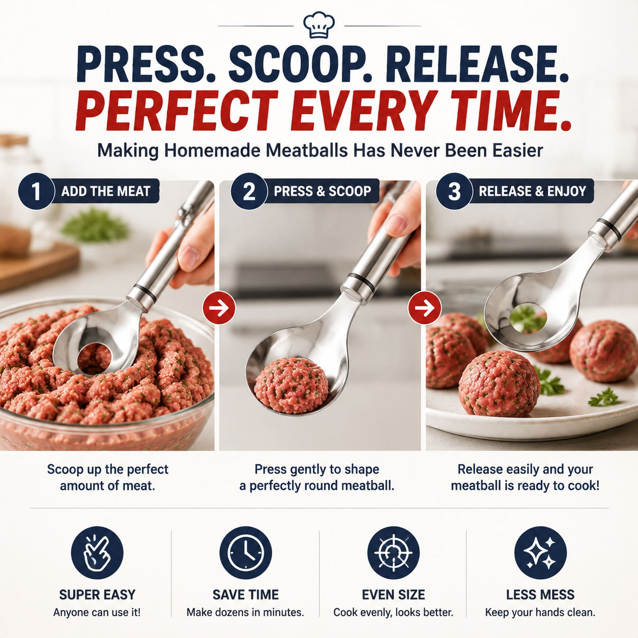 🍝 2-Pack Stainless Steel Meatball Maker Spoon
