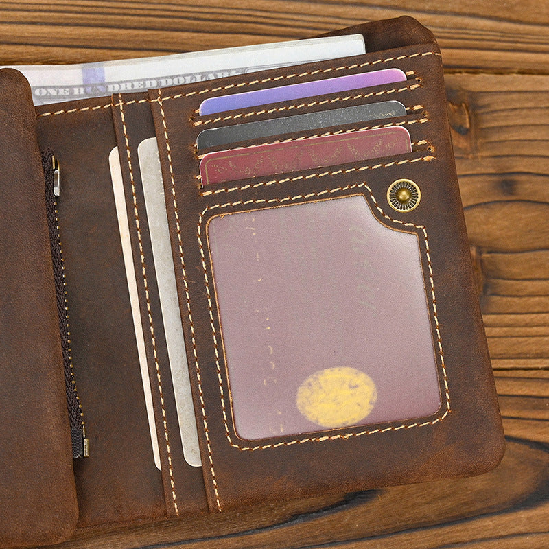Father’s Day Vintage Crazy Horse Leather Wallet – A Gift He’ll Carry Every Day 🤎