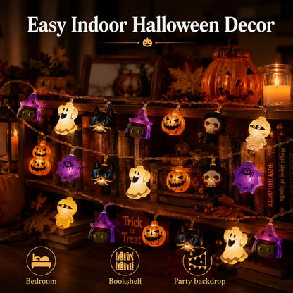 USB-Powered Pumpkin LED String Lights – Warm White Halloween Garland for Mantel, Window & Fall Home Decor