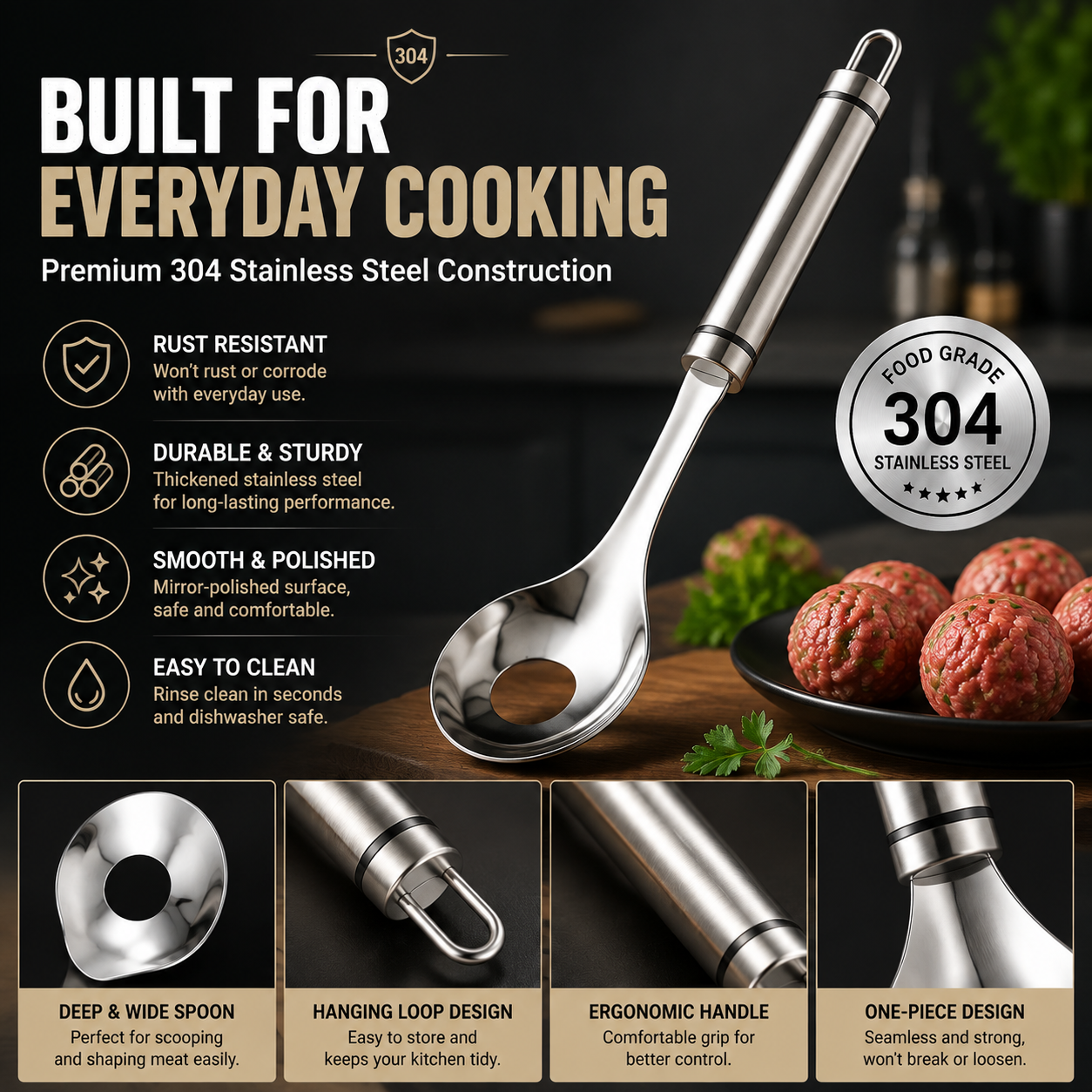 🍝 2-Pack Stainless Steel Meatball Maker Spoon