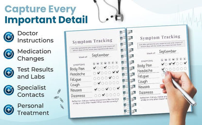 📚Medical Visit Logbook: Your Essential Medical Planner | Vegan Leather Hardcover, Pen Holder & Durable Spiral Binding