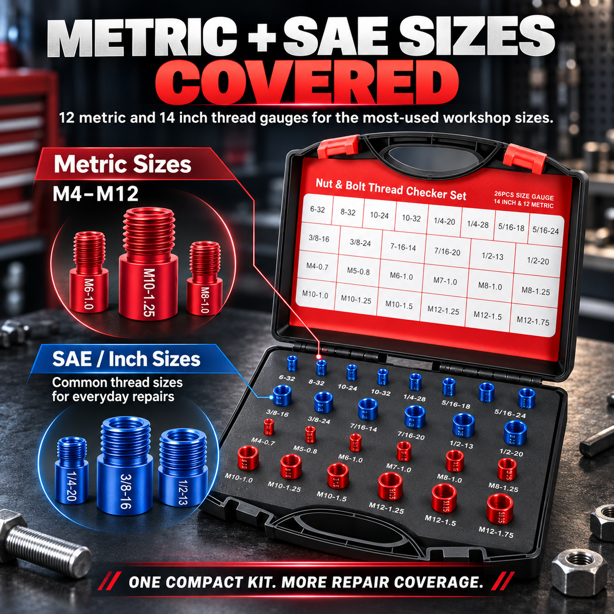 🔩 Nut & Bolt Thread Checker Set – Find Any Bolt Size in Seconds