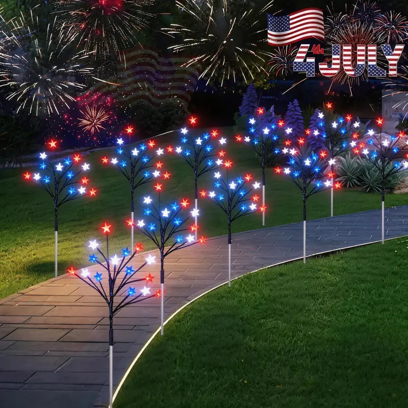 🤩🤩8-Piece Flag Light Set – 4th of July Decorations with 8 Lighting Modes – Ideal for Independence Day Pathways, Gardens, and Yard Decor