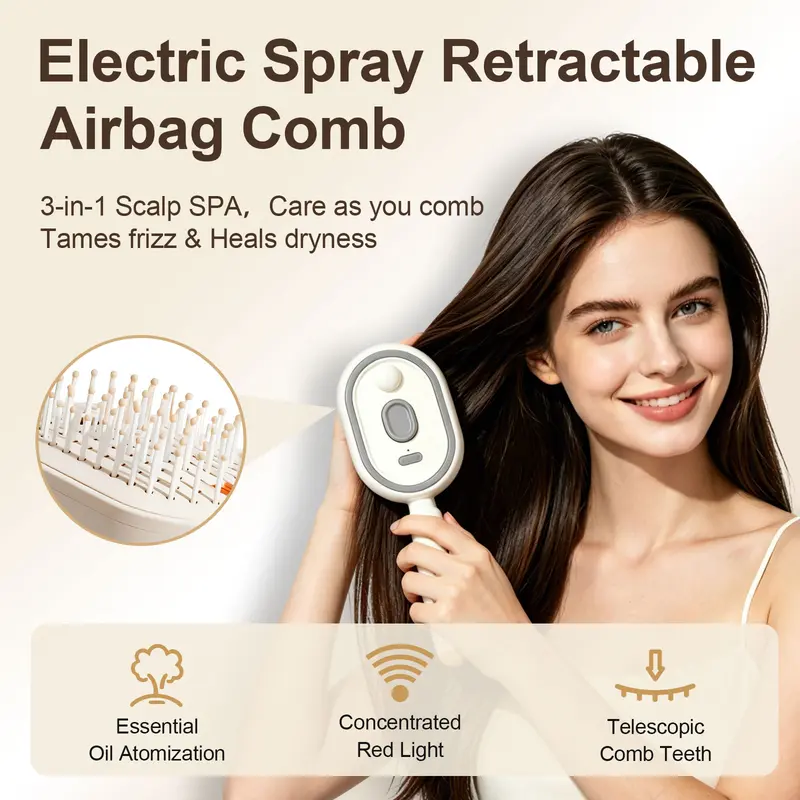 💨 Electric Spray Air Cushion Massage Comb |💆‍♀️ Anti-Static Detangling Hair Brush with Soothing Mist