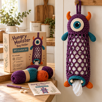 🎁Crochet Animal Bag Holder DIY Kit – Cute & Functional Hanging Storage Craft Kit🎁