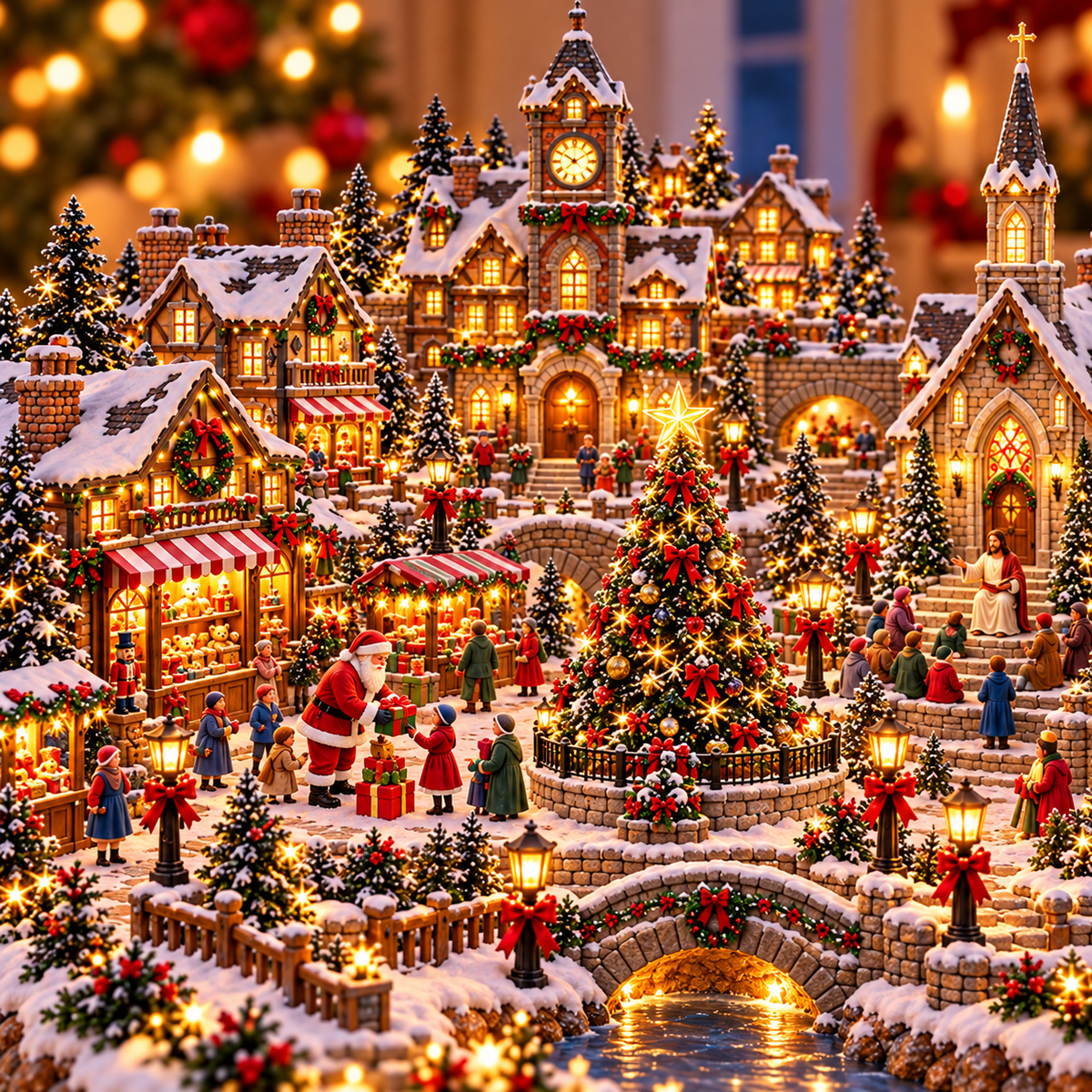 🔥Last Day 50%✝️ Lighted Christmas Village with Jesus & Santa – Magical Faith-Inspired Christmas Wonderland