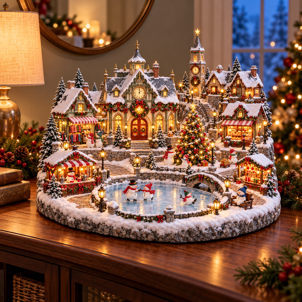 🔥Last Day 50%⛄Snowman Winter Village ⛄❄️ – Lighted Christmas Market Holiday Scene 🎄✨