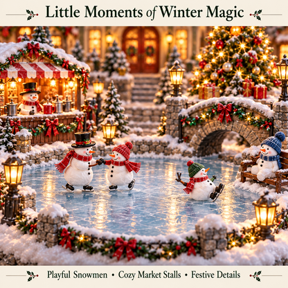 🔥Last Day 50%⛄Snowman Winter Village ⛄❄️ – Lighted Christmas Market Holiday Scene 🎄✨