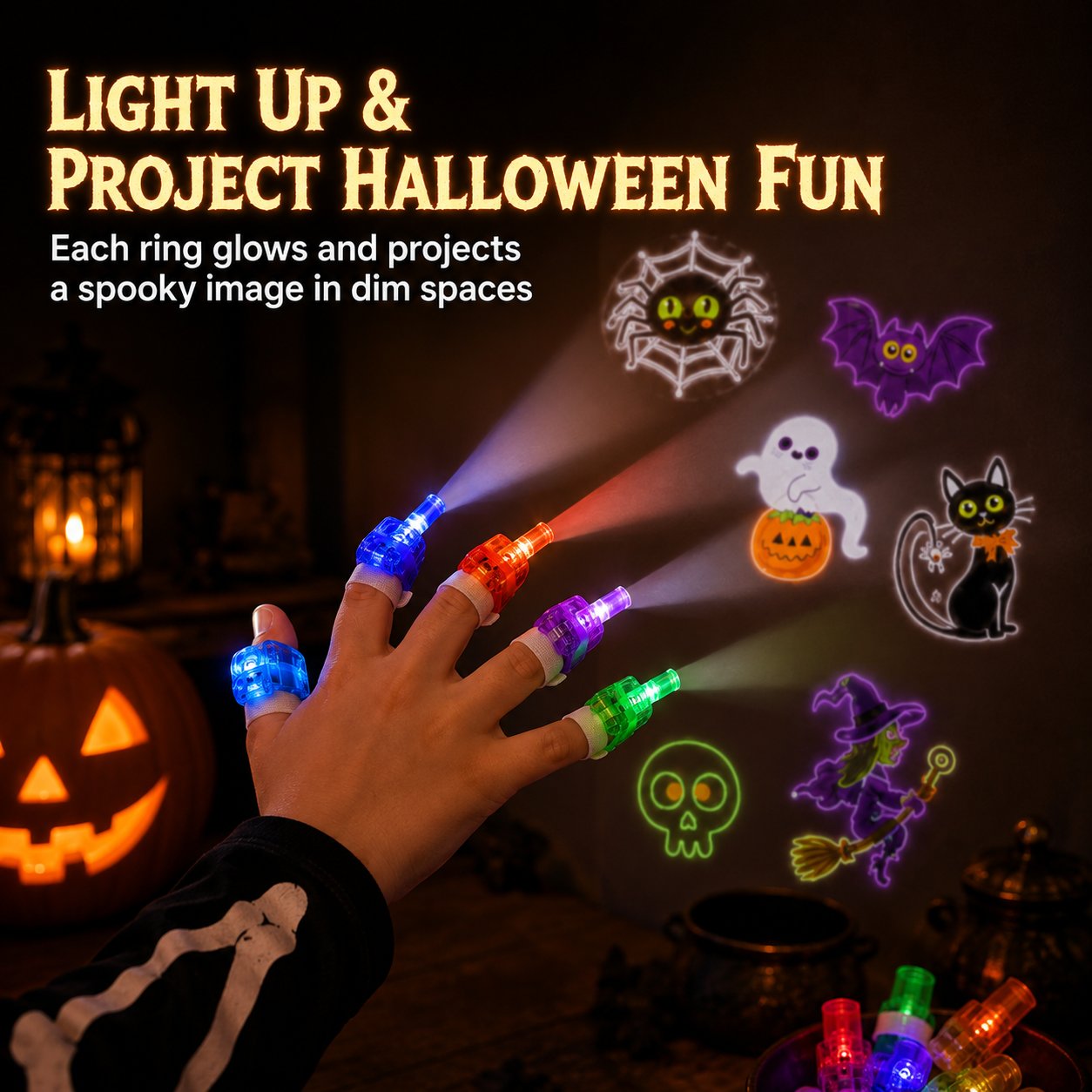 36PCS Halloween LED Projection Rings