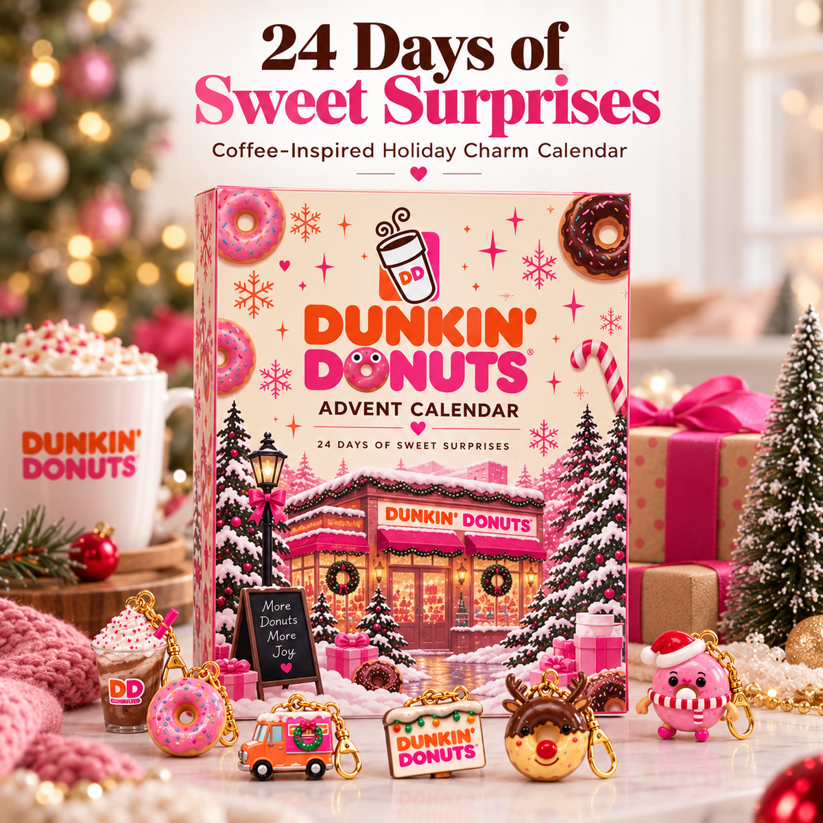 Dunkin’ Donuts Advent Calendar 24-Day Christmas Countdown Gift for Dunkin’ Lovers & Donut Fans