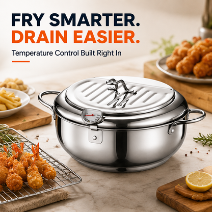 304 Stainless Steel Stovetop Deep Fryer Pot – With Thermometer