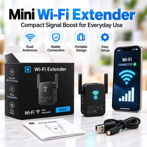 📶 Mini Wi-Fi Extender ⚡ Dual Antenna Signal Booster for Home & Office Dead Zones
