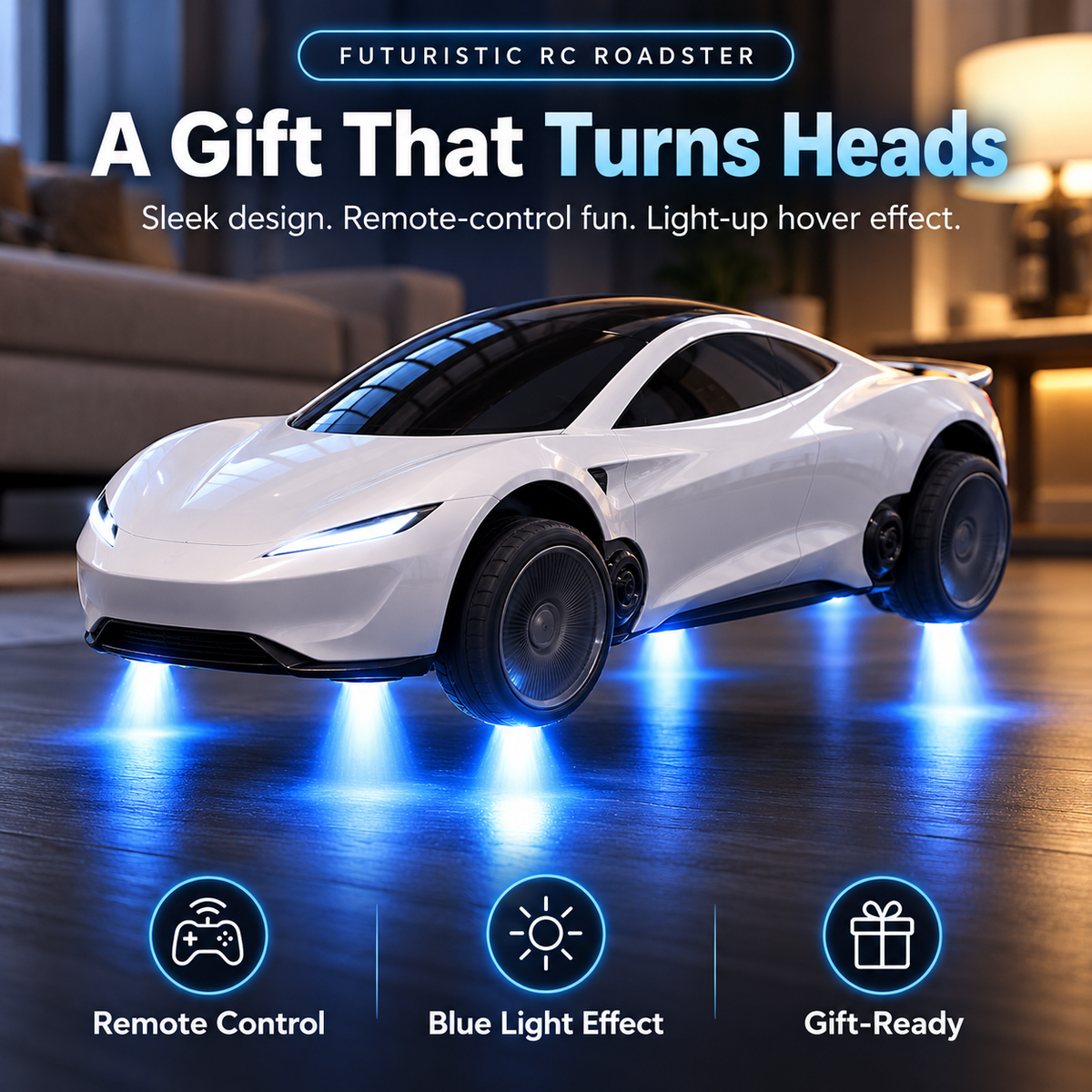 🚀 Futuristic Hover-Effect RC Roadster – Blue Light Action