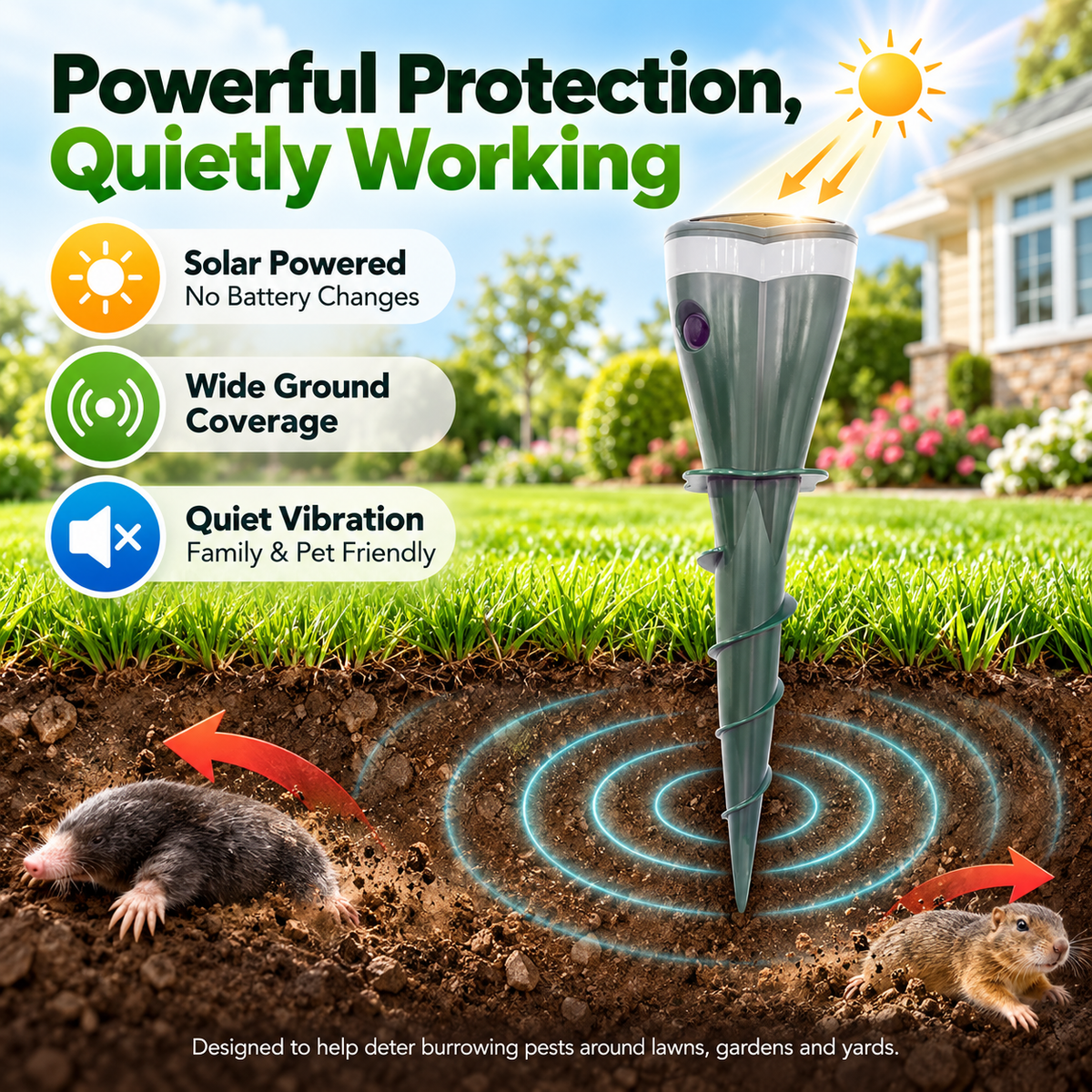 Solar-powered rodent repellent