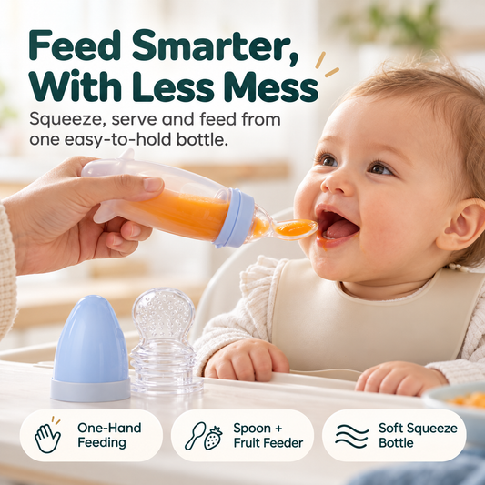 2-in-1 spoon feeder, suitable for purees and fruit.