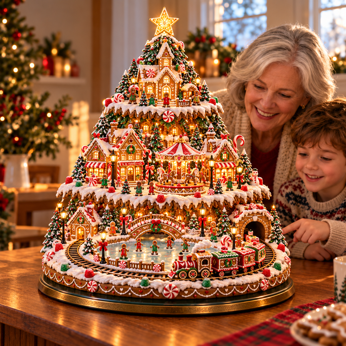 🔥LAST DAY 49% OFF🎄 Lighted 3-Tier Christmas Village Tree – Magical Holiday Tabletop Decor