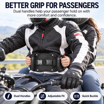 Motorcycle Passenger Grab Belt with Dual Handles – Adjustable Riding Support Belt