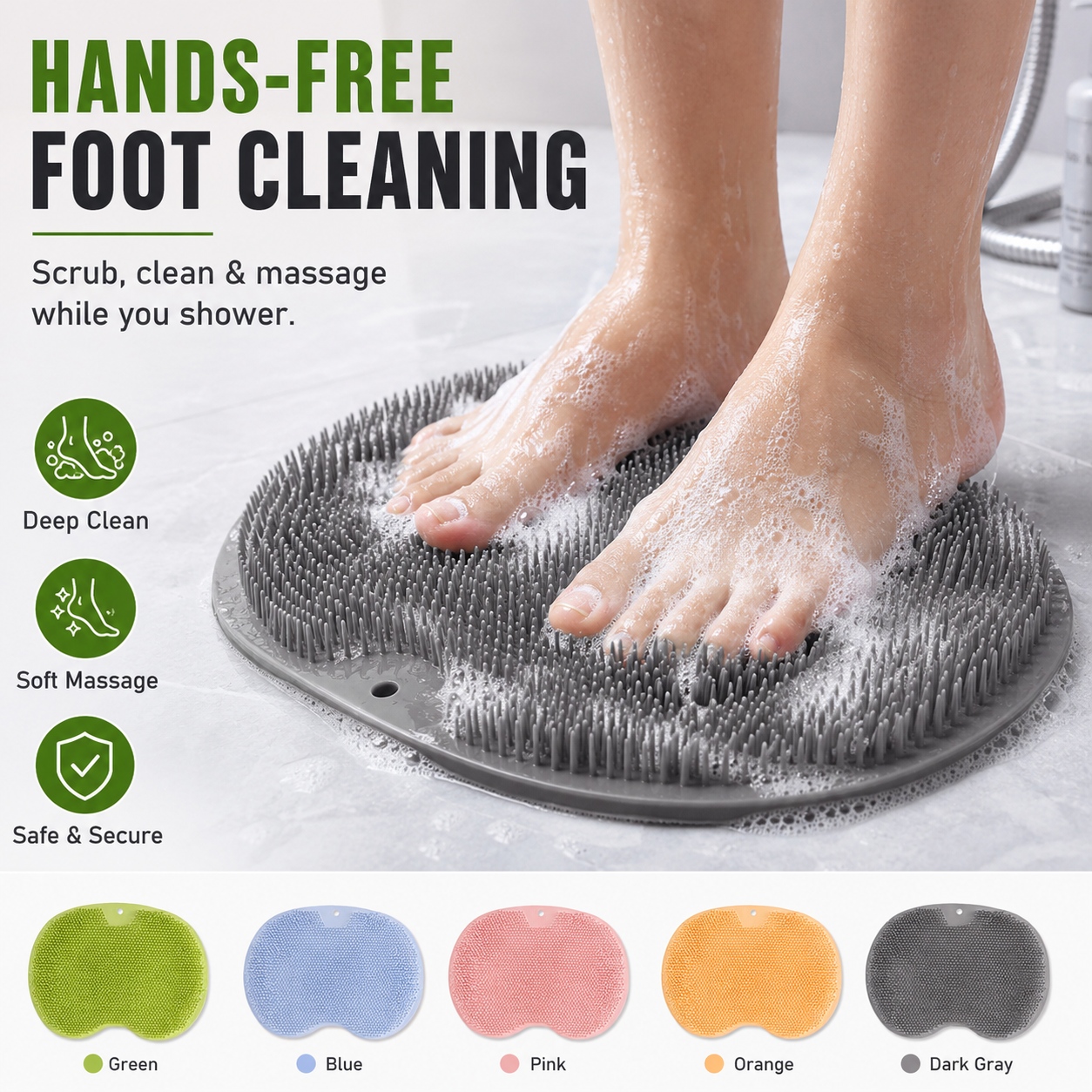 🔥Last Day 50% OFF🔥Hands-Free Silicone Foot Scrubber Mat for Shower | Clean & Massage Feet Easily