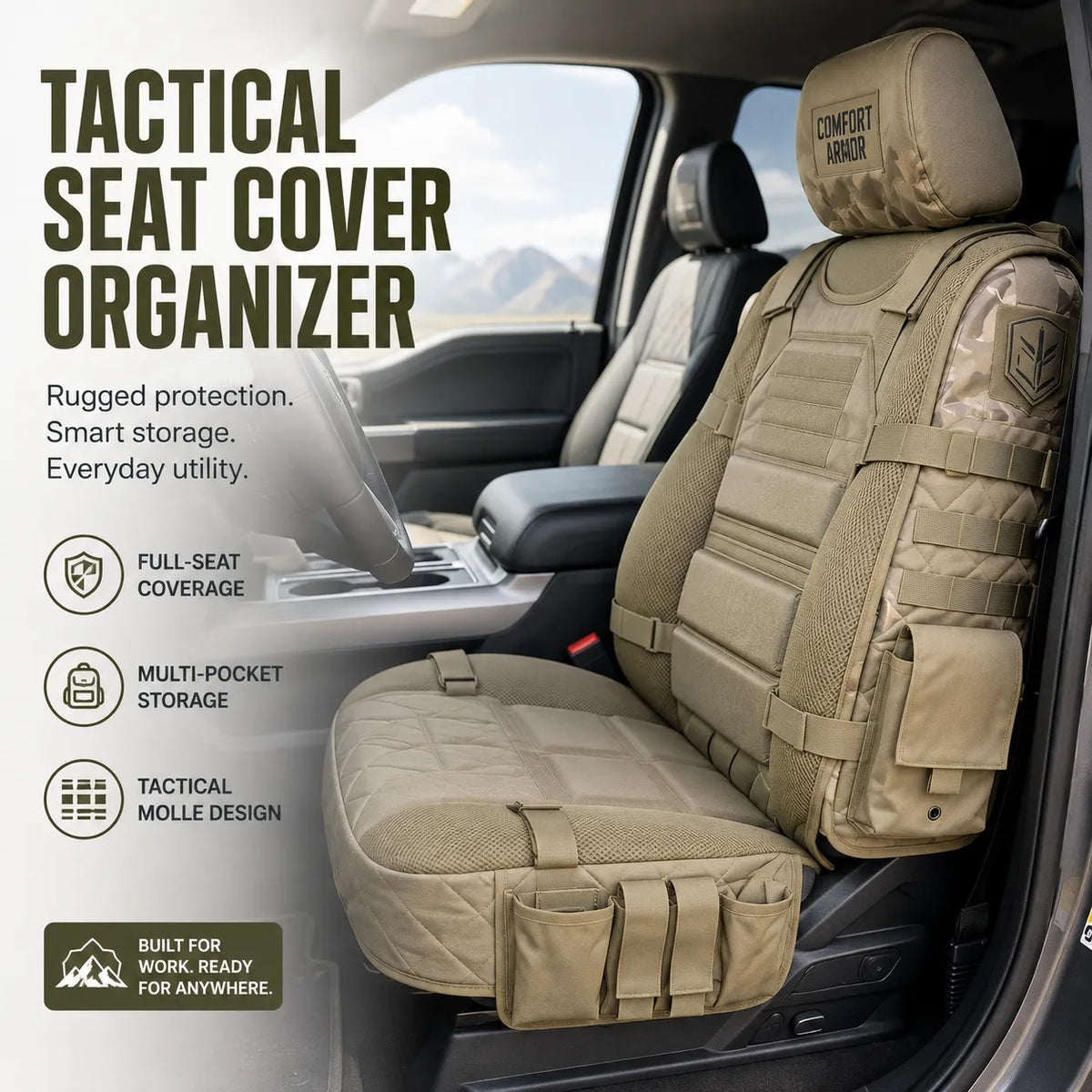 🚙Rugged MOLLE Truck Seat Cover – Tactical Storage, Seat Protection & All‑Day Comfort