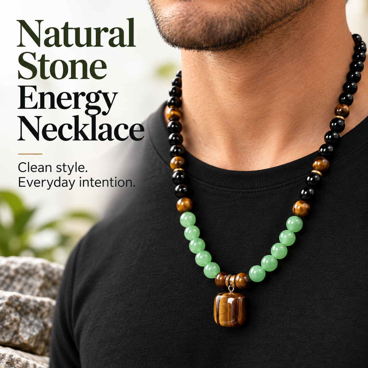 ✨ Money Attraction Necklace With GreenAventurine & Tiger Eye Pendant Healing Crystal Stone