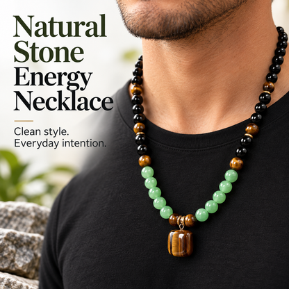 ✨ Money Attraction Necklace With GreenAventurine & Tiger Eye Pendant Healing Crystal Stone