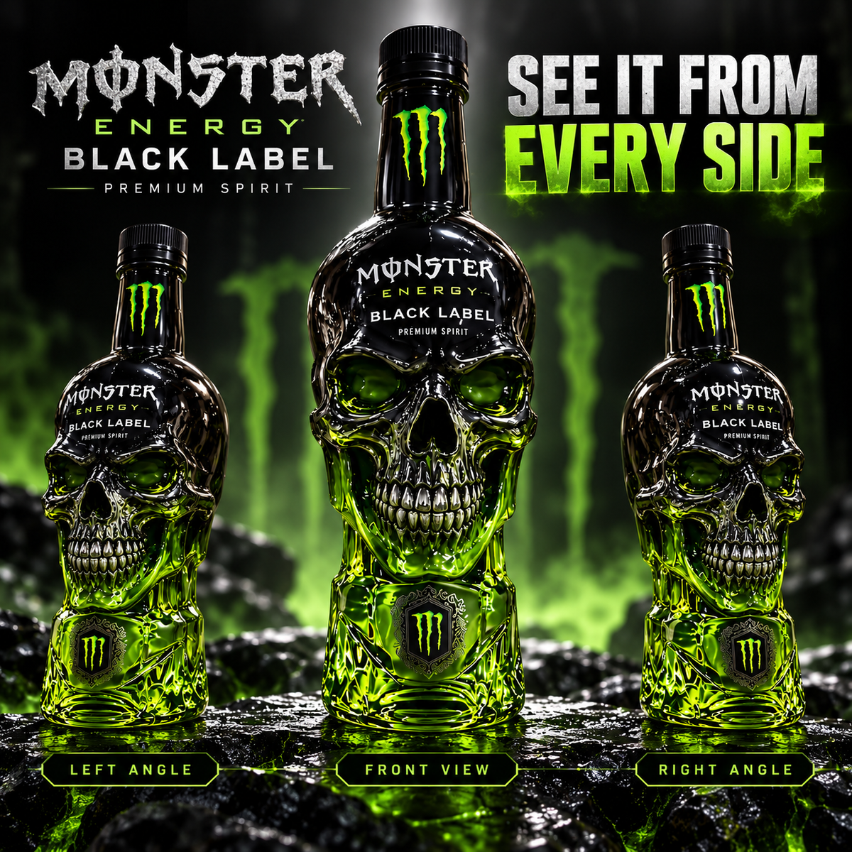 Monster Energy Black Label Skull Bottle 💀💚 | Dark Gothic Design �