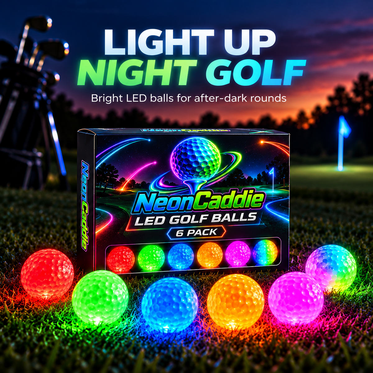 Light up every round, Ahlet-LED Golf Balls – 6-Pack