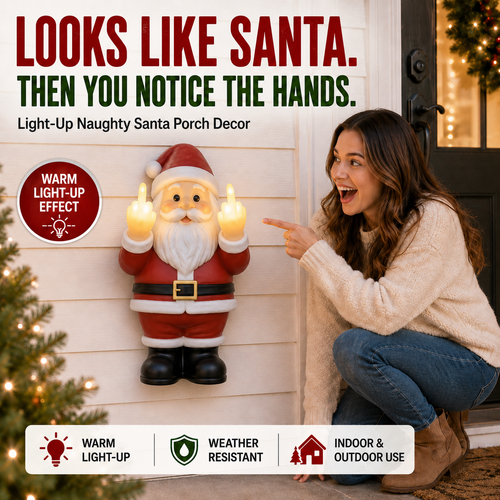 🎅 Mischievous Light-Up Middle Finger Santa Christmas Decor