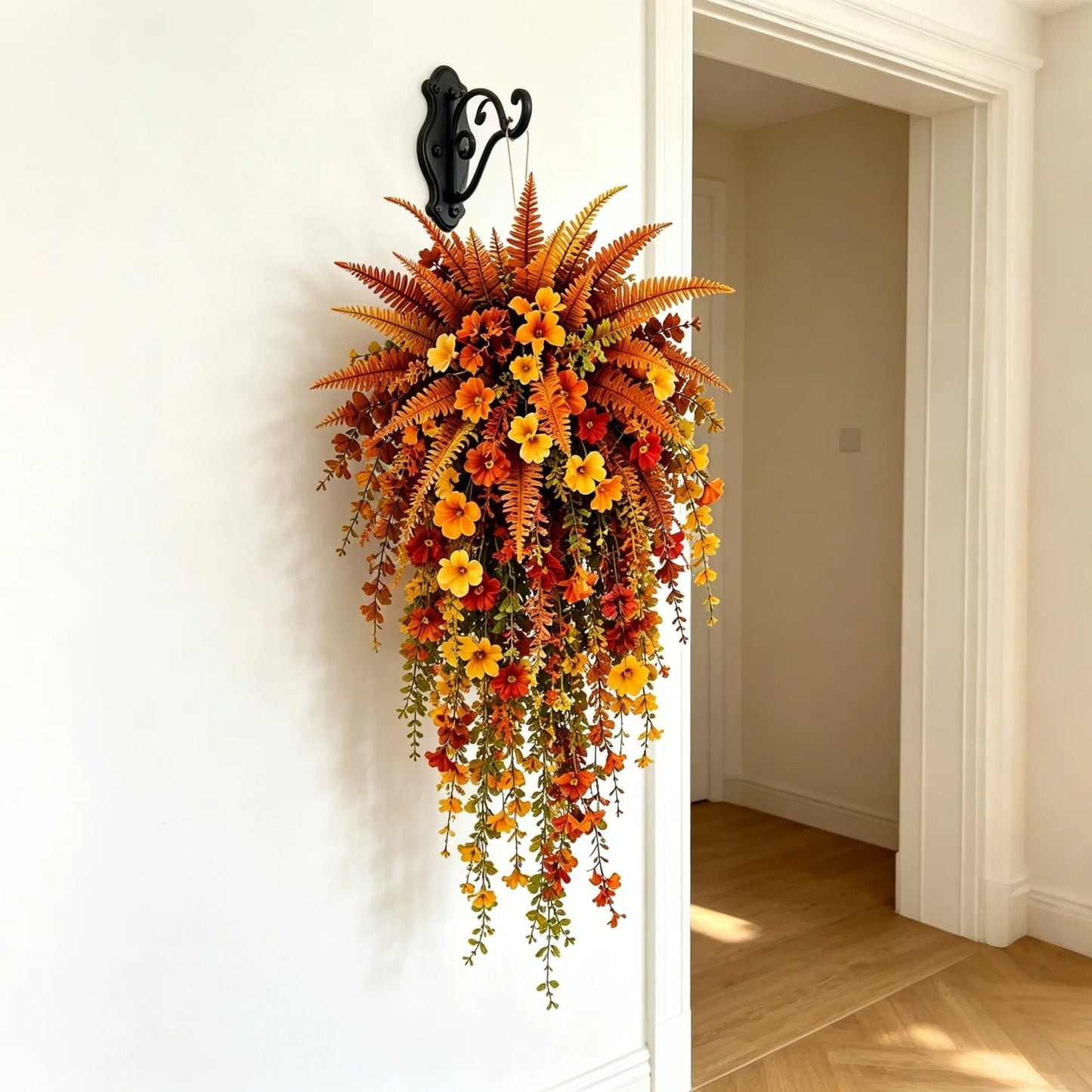 ARTIFICIAL FALL HARVEST HANGING BASKET - AUTUMN PORCH & DOOR DECORATION